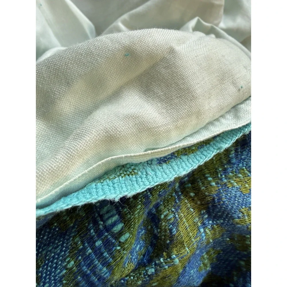 MCM European Linen Pinch Pleat Drapery Panel. 1 of 3. Turquoise/Olive Green